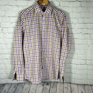 ETON Shirt Mens Slim Linen Blend Button Up Long Sleeve 41 16 Size Large Purple
